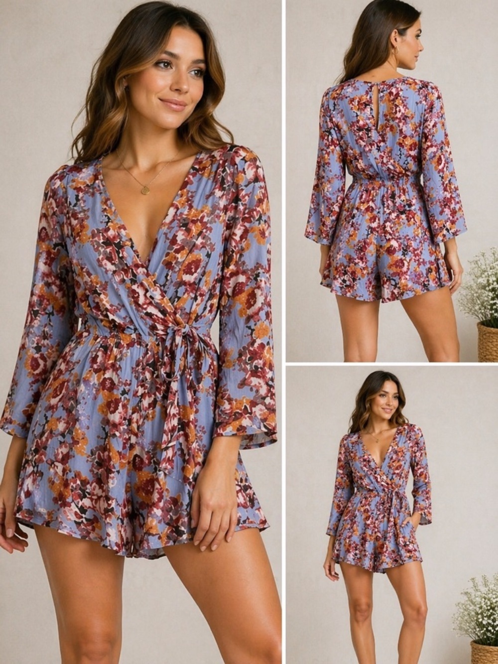 ASTR the Label Blue Floral Print Romper Size S